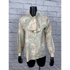 Judy Bond‎ 100% Dacron Polyester Button Up Tie Neck Long Sleeve Women's Size 16